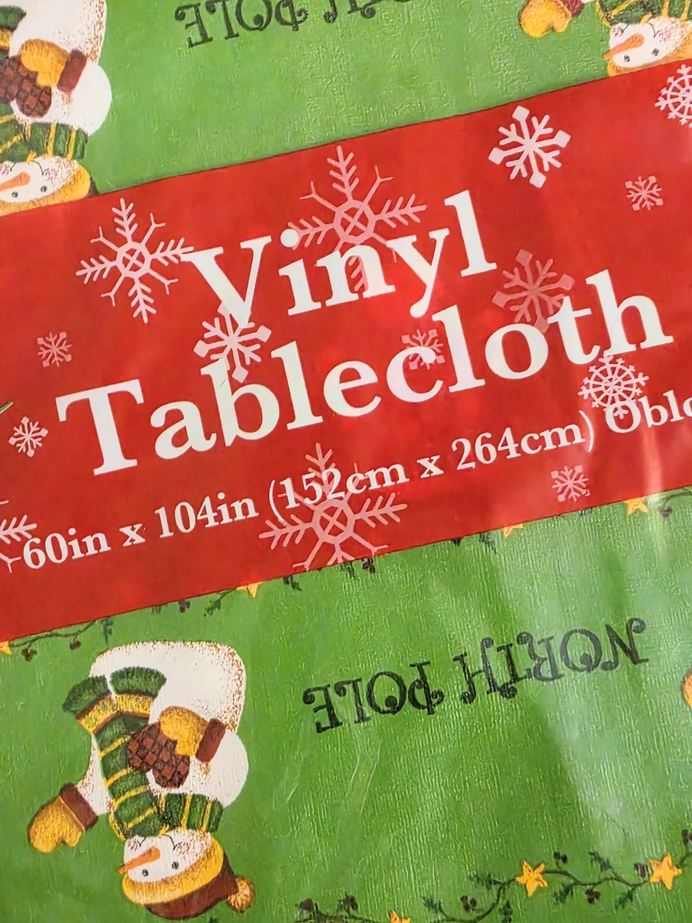 Christmas Vinyl Tablecloth 69x104 Rectangle Snowman Green Holiday Waterproof